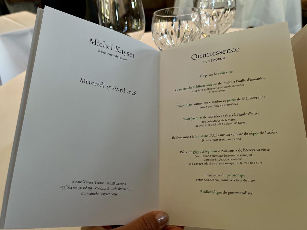 Le menu Quintessence en 8 plats, Michel Kayser